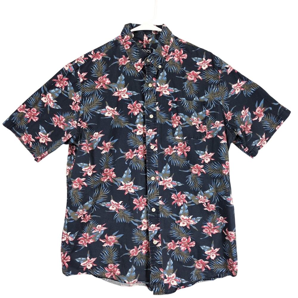 Vtg Y2K Chaps Men's XL Tropical Hawaiian Print Button Down Short‎ Sleeve Shirt